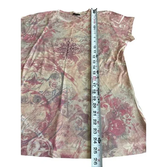 Yukiko Vintage Style Boho T-Shirt Rhinestone Embellishment & Floral Design XL - Picture 7 of 8